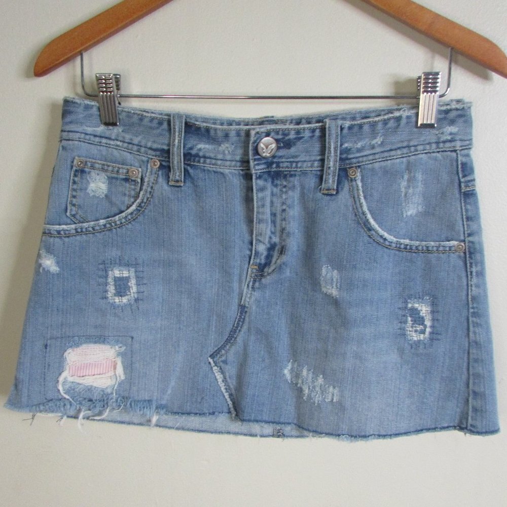 American Eagle Mini Skirt 6 Distressed Denim - Picture 1 of 13